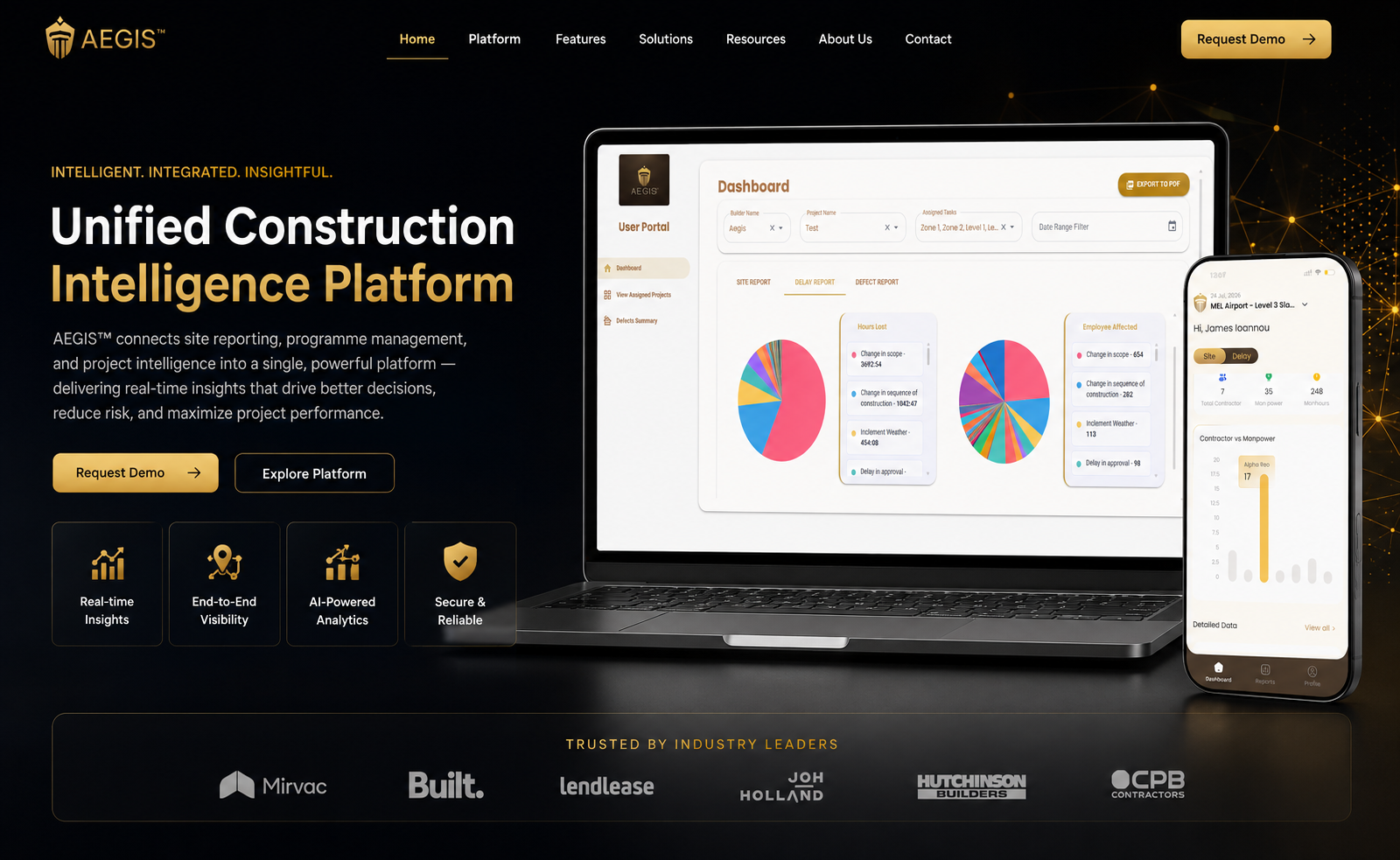 Dashboards, Analytics and Project Intelligence screen